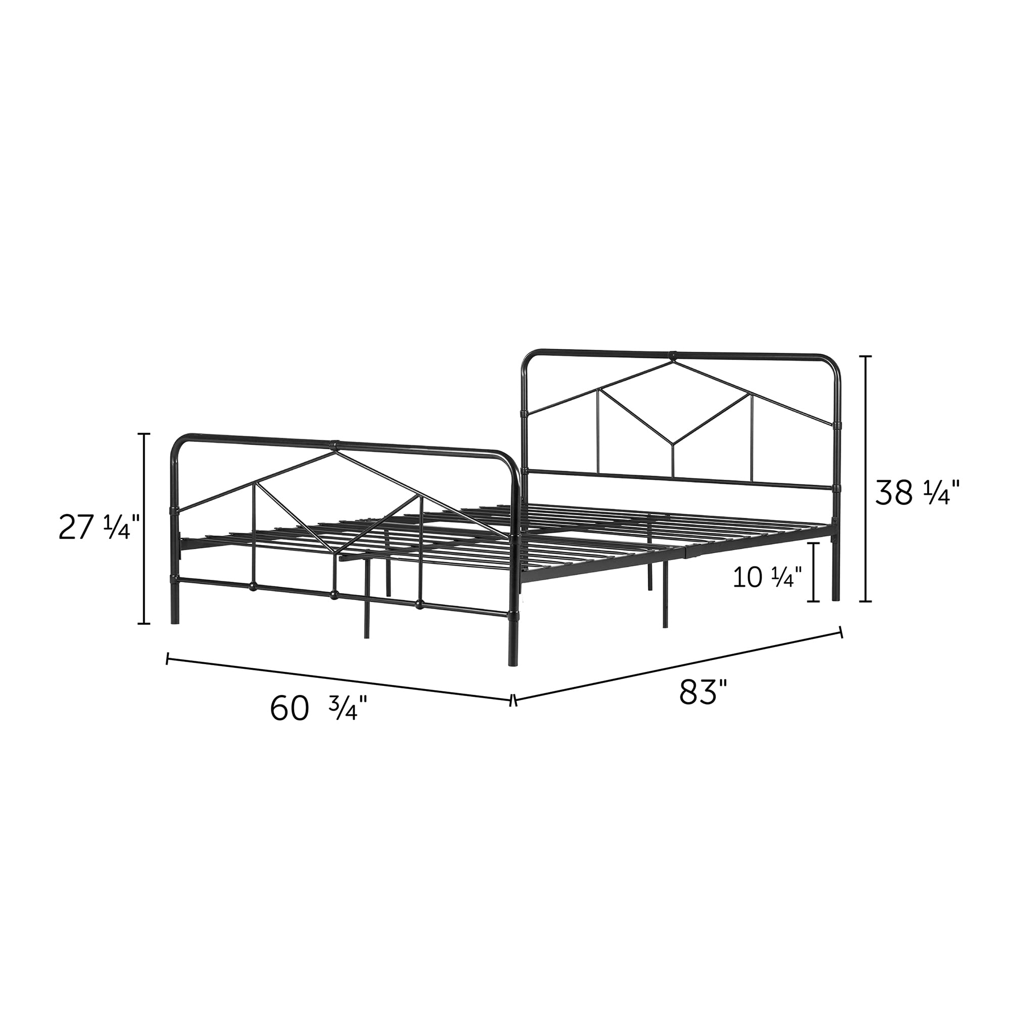 South Shore Sazena Geometric Metal Platform Bed -Queen-Matte Black