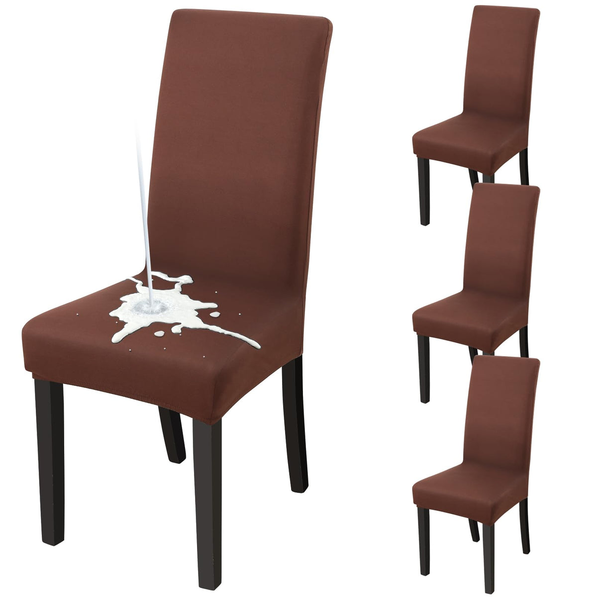 Fuloon Waterproof Dining Chair Covers, Parsons Chair Slipcover, Super Fit Stretch Kitchen Chair Slipcovers, Removable Washable Chairs Seat Cover For Dining Room(4 Pack, Waterproof Chocolate)