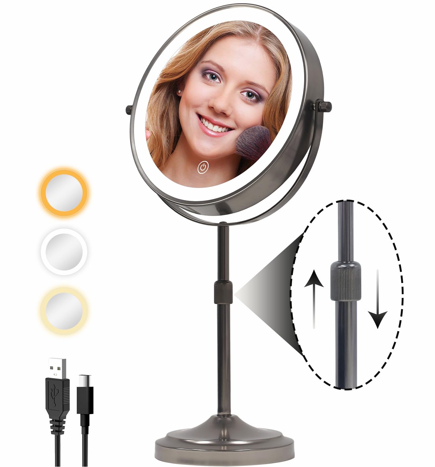 Erlingeryi 9' Lighted Makeup Mirror with with Lights and Magnification 1X/10x, 5000mAh Rechargeable Magnifying Vanity Mirror, 3