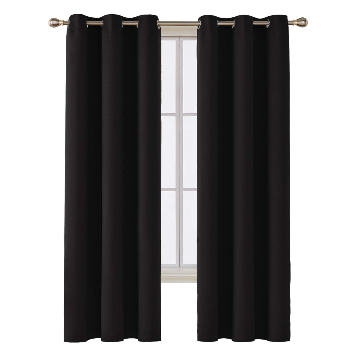 Deconovo Room Darkening Thermal Insulated Blackout Curtains 84 Inches Long For Bedroom, Black, 2 Panels Set, 42 Inch Wide