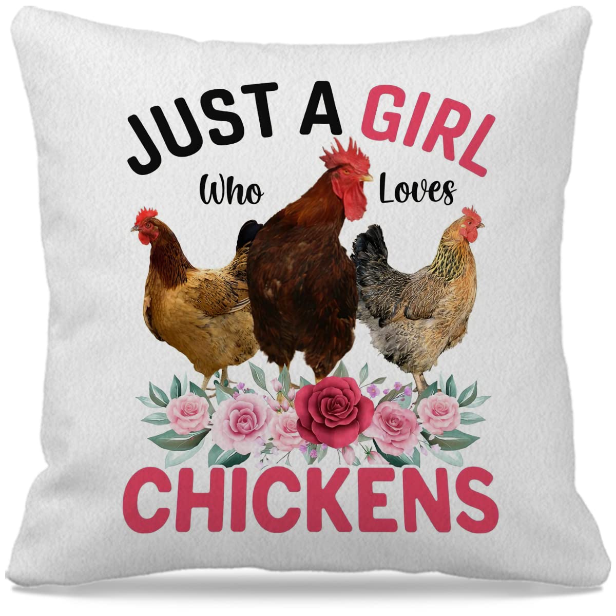 Nogrit Chicken Pillow Covers,Just A Girl Who Loves Chickens, Chicken Throw Pillow Cover 18X18, Chicken Themed Gifts,Chicken Deco
