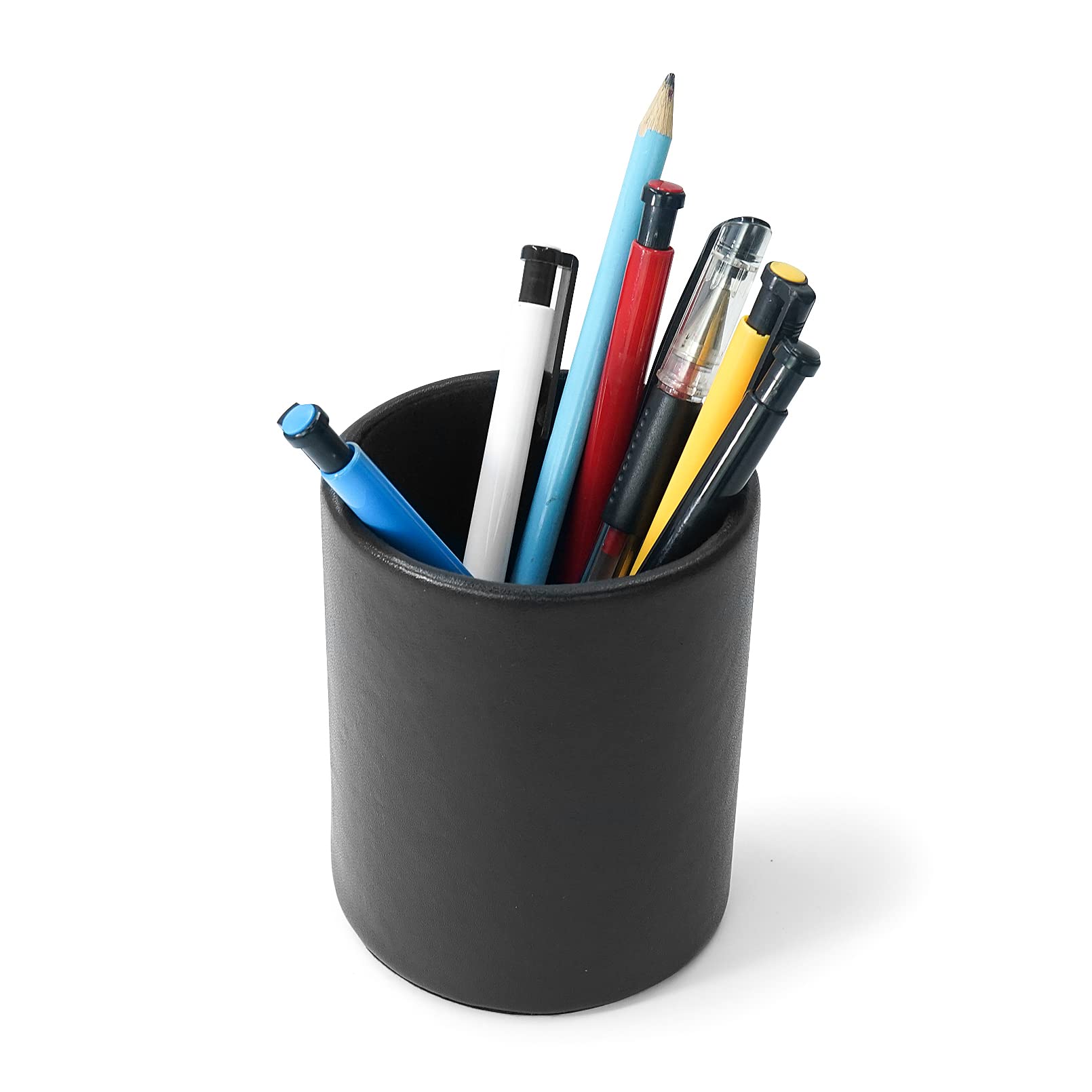 Dreamseden Pencil Holder, Leather Pen Cup For Desk (Round, Black)