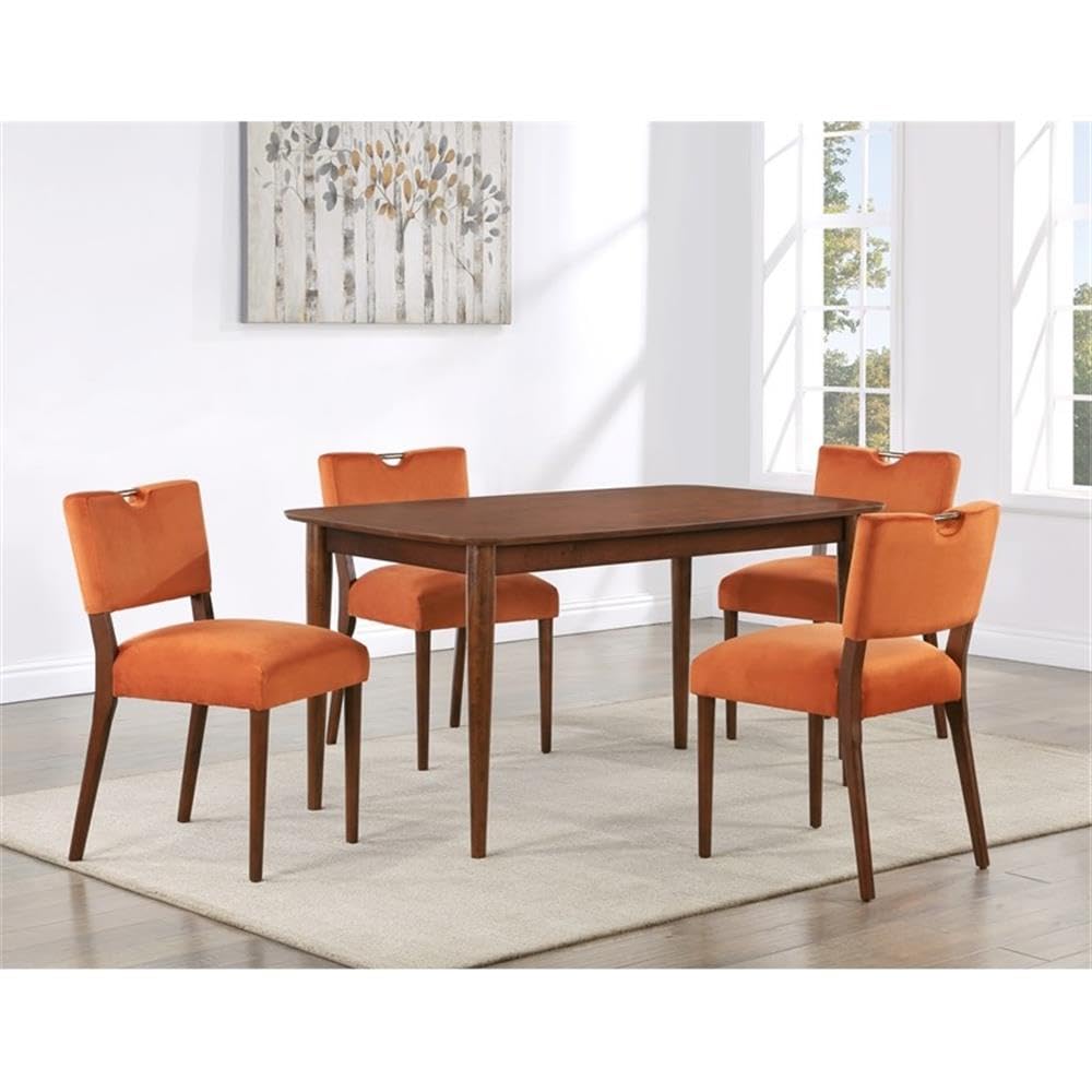 Comfort Pointe Bonito Burnt Orange Velvet 5-Piece Dining Set in Walnut Wood Finish
