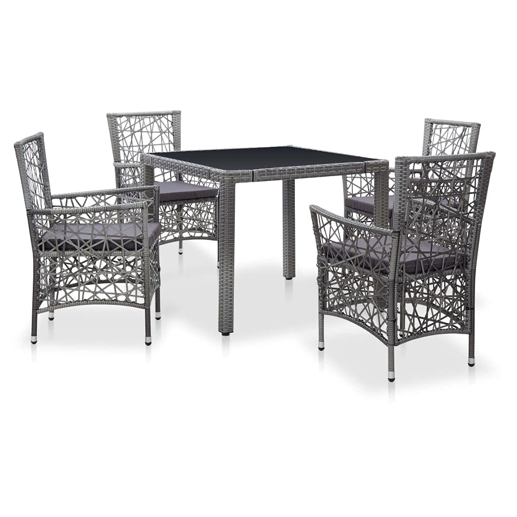 vidaXL 9-Piece Patio Dining Set - Poly Rattan Outdoor Furniture with Open Weave Pattern - Includes Table, 8 Chairs with Removable Cushions, Black