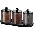 Qtip Holder Bathroom Set with Tray(4PCS) - 3 Pack Acrylic Plastic Apothecary Jars Qtip Dispenser Canister with Lid and Labels, 1