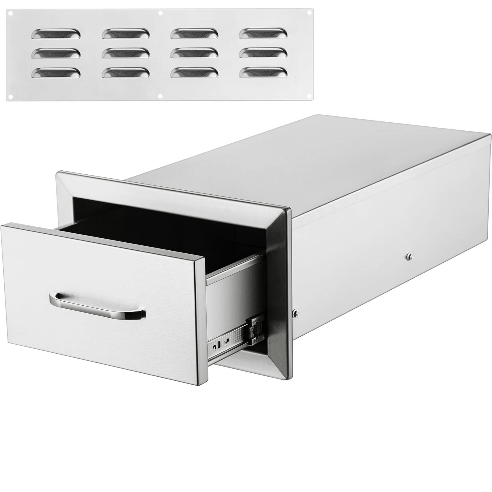 Mophorn 14X8.5 Inch Outdoor Kitchen Drawers Stainless Steel, Flush Mount Double Drawers,14W X 8.5H X 23D Inch, With Stainless St
