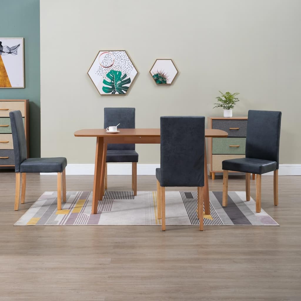 vidaXL Set of 4 Dining Chairs in Chic Gray Faux Suede Leather - Trendy and Comfortable with Strong Wooden Frame, Perfect for Modern Kitchen or Dining Room Decor