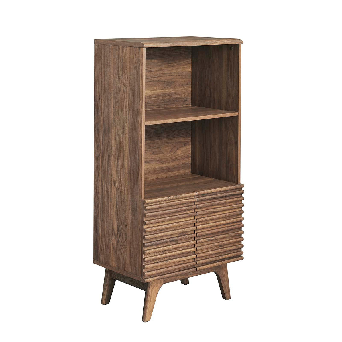 Modway Render Mid-Century Modern Office, Display Cabinet Bookshelf, Walnut