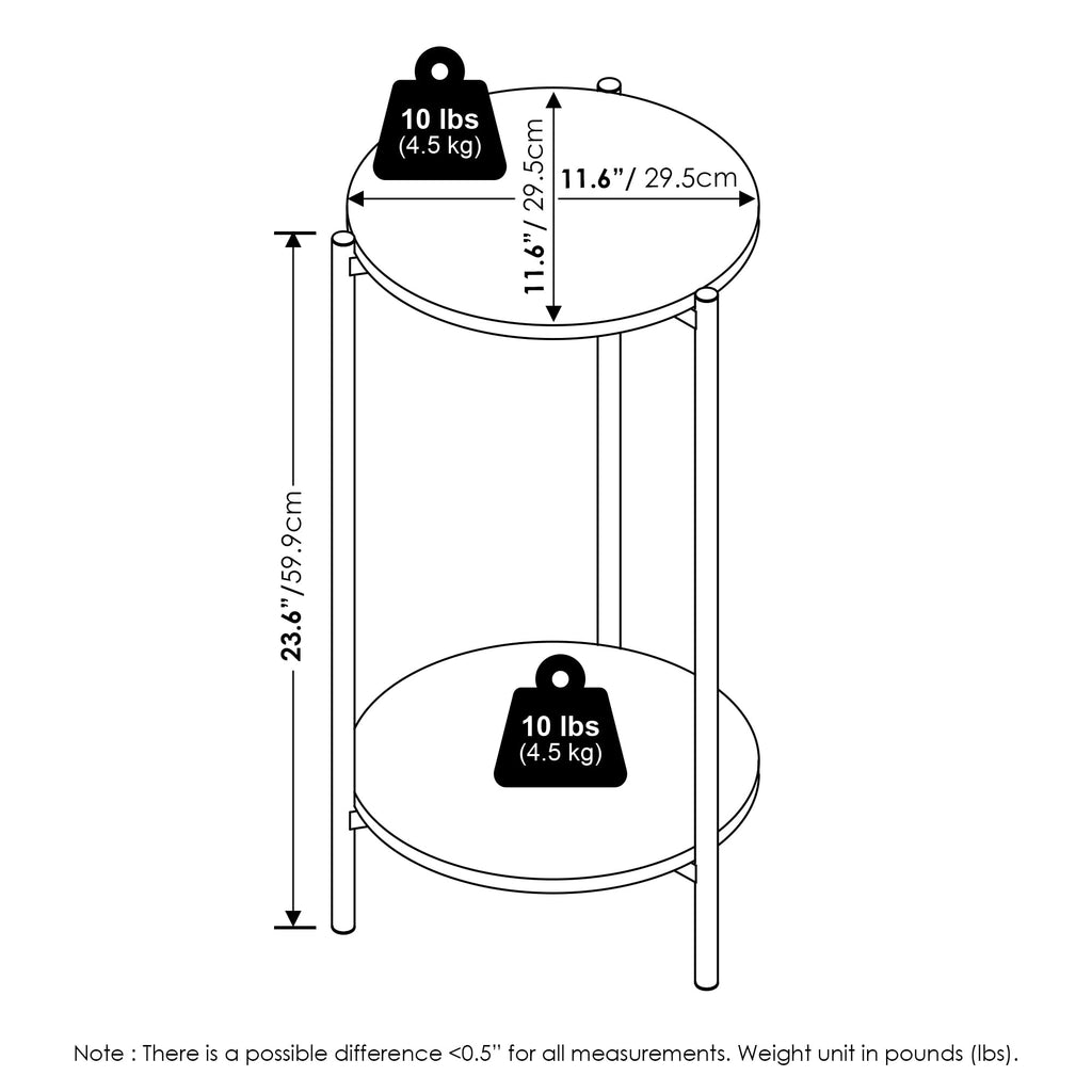Furinno Besi 2-Tier Modern Tall Round Side End Table With Sturdy Metal Legs, 11.57 (W) X 8.16 (H) X 4.36 (D) Inches, Americano