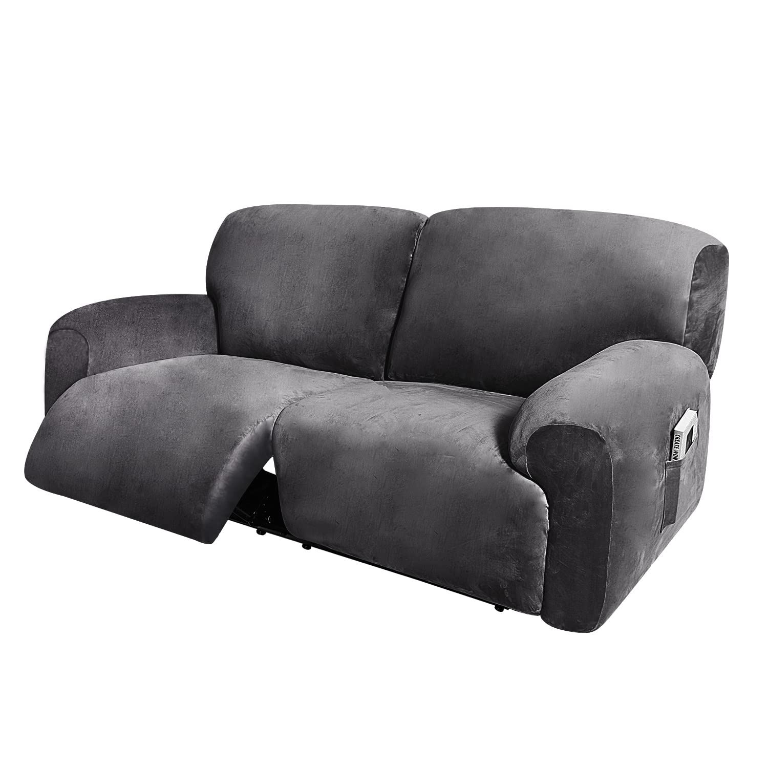 Ulticor Extra Wide 75-100' 2 Seater Reclining Sofa Slipcover, Velvet Stretch 6-Piece, Soft Washable (Dark Grey)