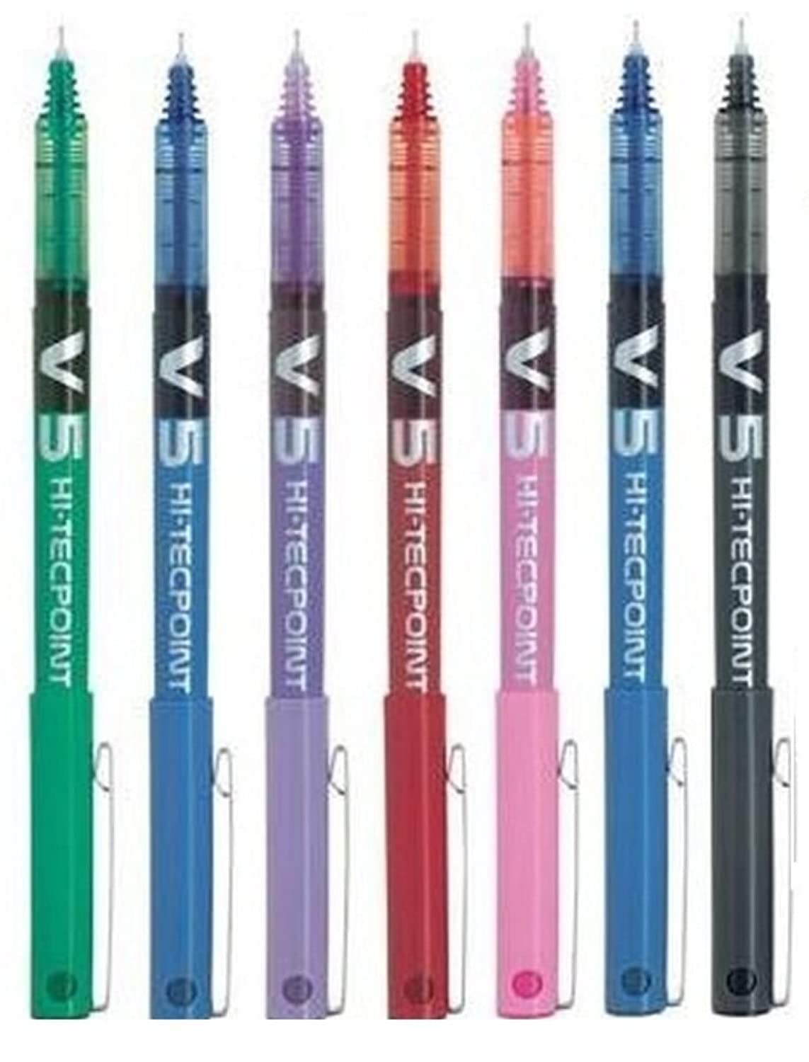 Pilot Bx V5 Assorted Colour Pack Hi-Tecpoint Extra Fine Rollerball Pen 0.5Mm Nib Tip 0.3Mm Line Width (Black Red Blue Green Viol