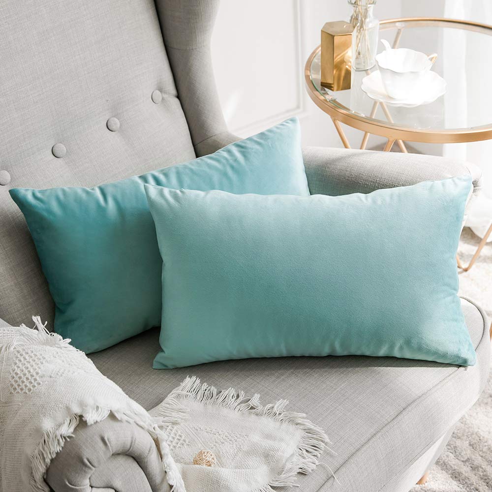 Miulee Pack Of 2, Velvet Soft Solid Decorative Square Throw Pillow Covers Set Cushion Case For Spring Sofa Bedroom Car 12X20 Inc