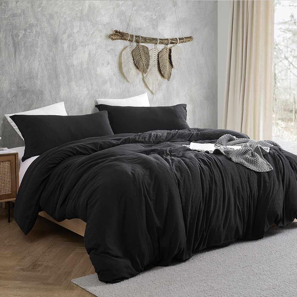 Etdiffe Black Duvet Cover Queen Size, 3Pc Soft Farmhouse Bedding Comforter Cover Set With Zipper Closure, 1 Lightweight Microfib