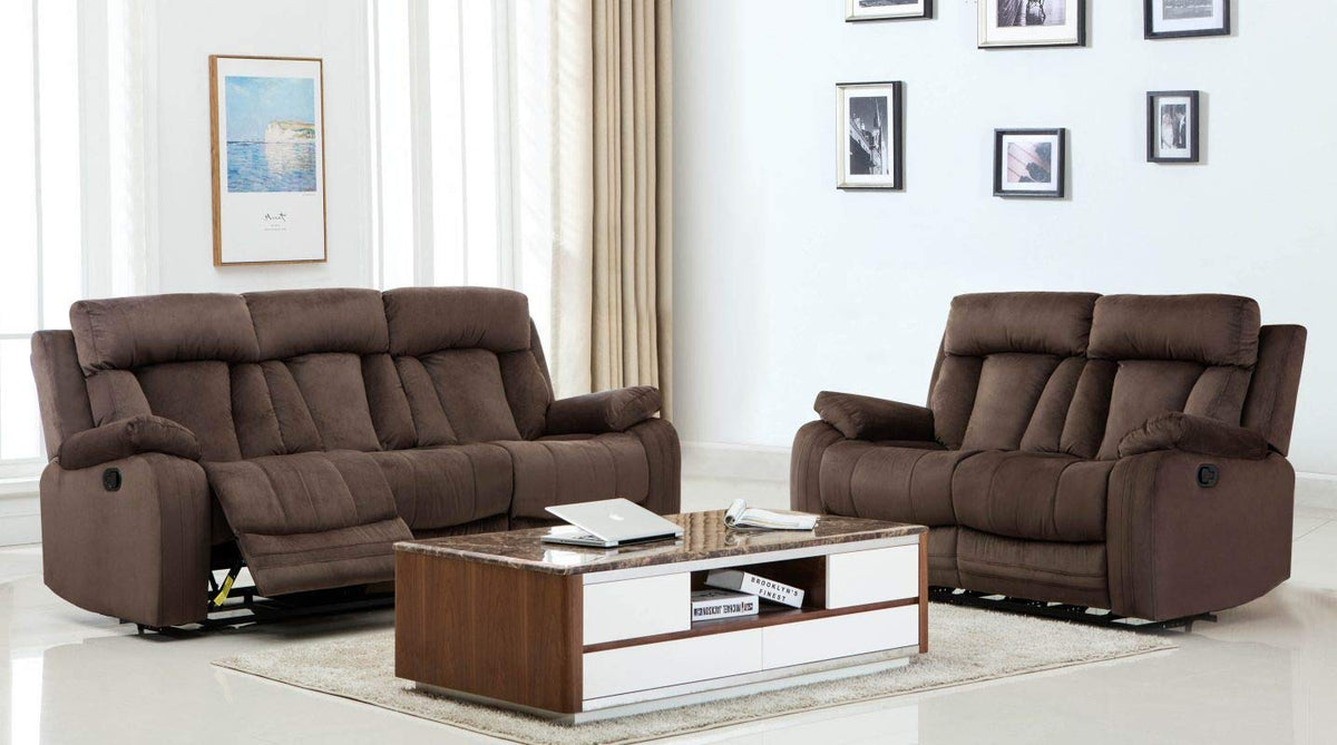 HomeRoots Fabric 84&quot; X 38&quot; X 40&quot; Modern Brown Leather Sofa and Loveseat