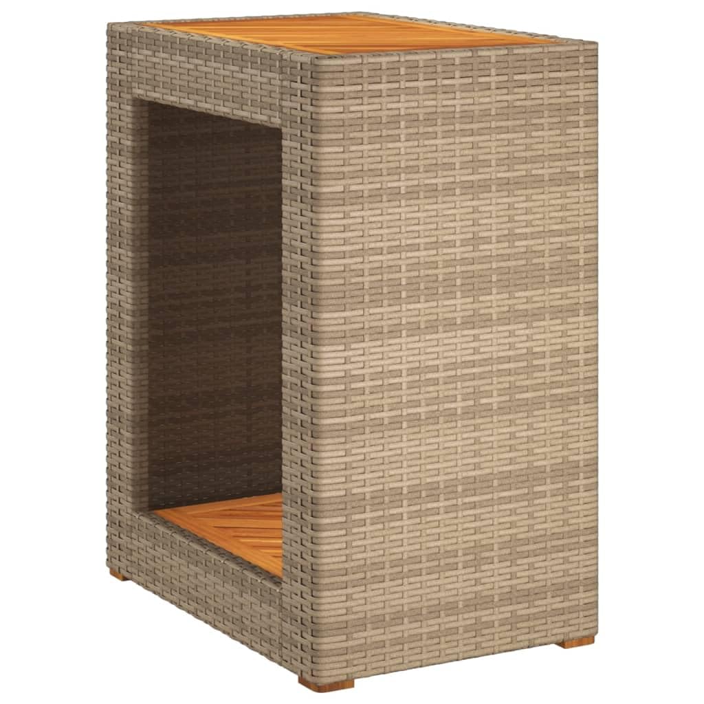 vidaXL Patio Side Table - Beige 23.6"x15.7"x29.5" - Durable Poly Rattan & Acacia Wood Top - Outdoor/Garden/Backyard Furniture
