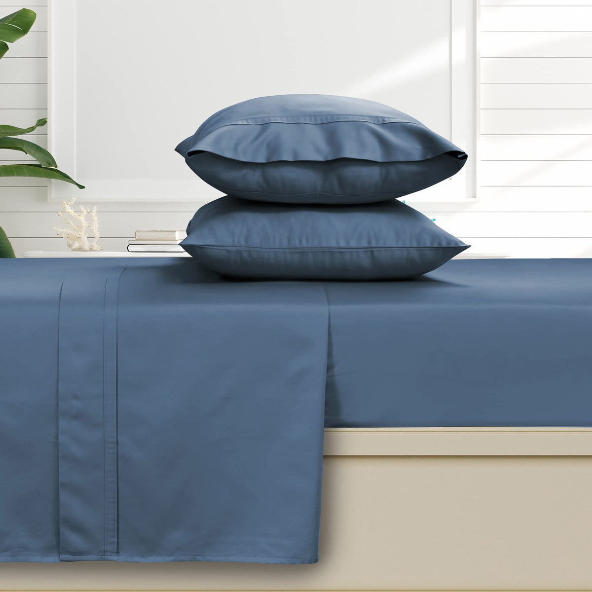 Tribeca Living Queen Bed Sheet Set, Soft Egyptian Cotton Sateen Solid Sheets And Pillowcase Set, Deep Pocket, 500 Thread Count,
