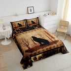 Cute Wolf Comforter Set For Girls Boys Kids Wolves Howling Bedding Set Room Decoranimal Wolves Tree Bedding Set Exotic Brown Bla