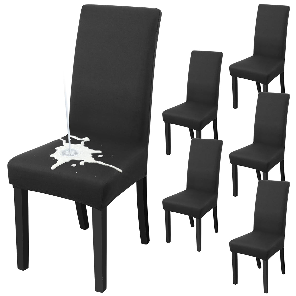 Fuloon Waterproof Dining Chair Covers, Parsons Chair Slipcover, Super Fit Stretch Kitchen Chair Slipcovers, Removable Washable Chairs Seat Cover For Dining Room, Kitchen(6 Pack, Waterproof Black)