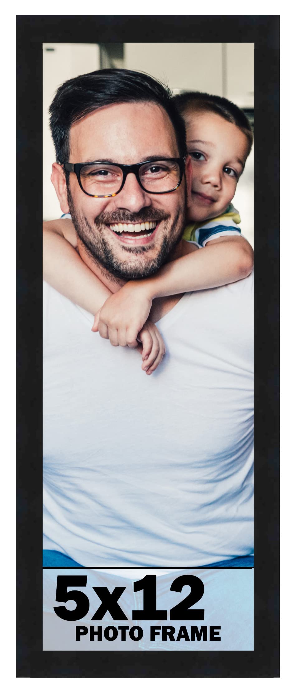 CountryArtHouse 5x12 Frame Black Solid Pine Wood Picture Frame Includes UV Acrylic Plexiglass, Acid Free Foam Backing Board and 