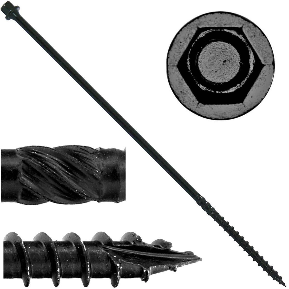 #14 X 10' Heavy Duty Black Timber/Log/Landscaping Wood Screws - Exterior Coated Heavy Duty Screws (Full Box - Heavy Duty Black