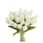 Mandy's 20pcs White Flowers Artificial Tulip Silk Fake Flowers 13.5'' for Mother's Day Easter Valentines Day Gifts in Bulk Home 