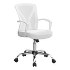 Monarch Specialties I 7462 Office Chair, Adjustable Height, Swivel, Ergonomic, Armrests, Computer Desk, Work, Metal, Fabric, White, Chrome, Contemporary, Modern