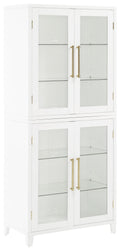 Crosley Furniture Roarke Glass Door Kitchen Pantry Storage Cabinet with Doors and Shelves, Living Room, White