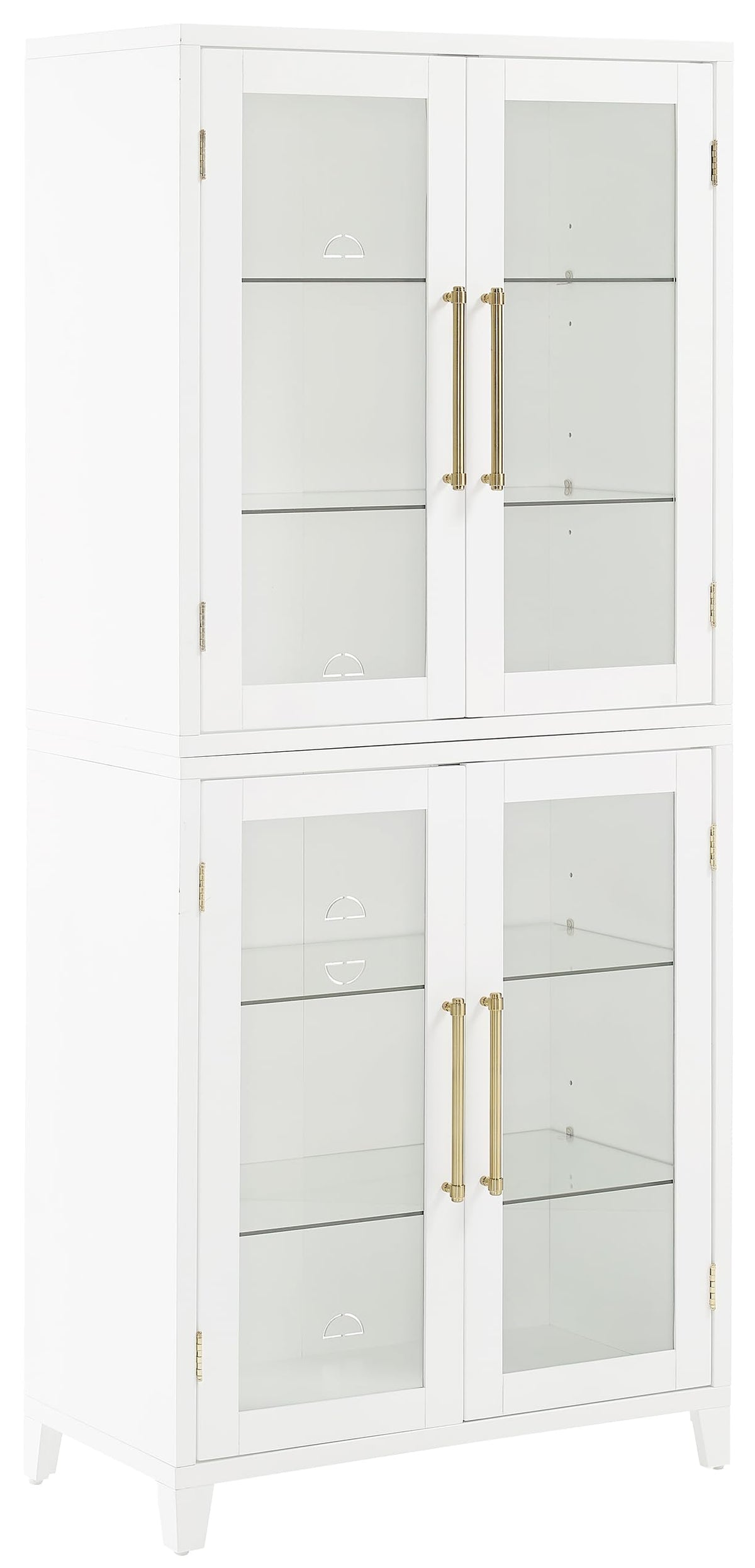 Crosley Furniture Roarke Glass Door Kitchen Pantry Storage Cabinet with Doors and Shelves, Living Room, White