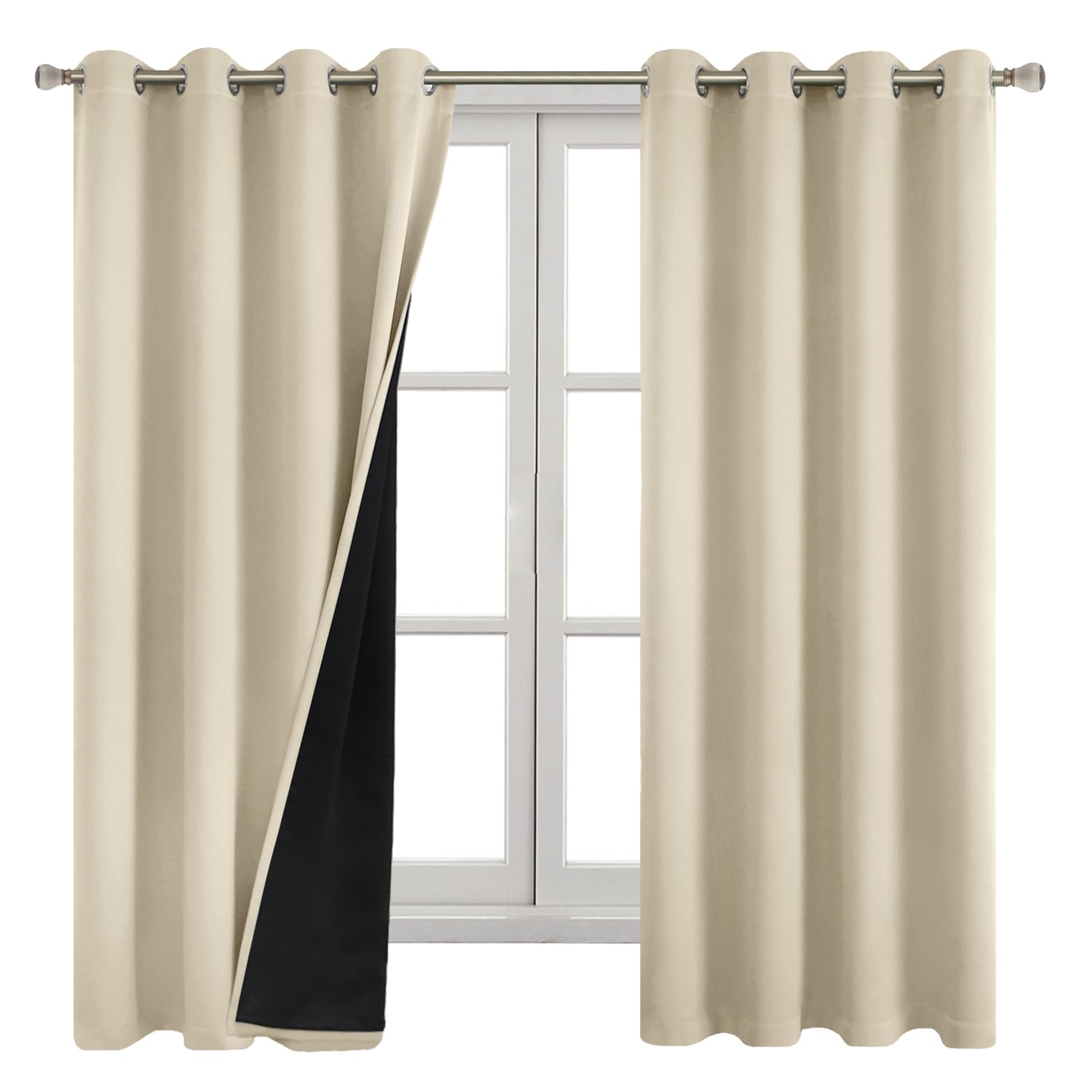 Quemas Beige Blackout Curtains 72 Inch Length 2 Panels Set For Living Room, Thermal Insulated 100% Light Blocking Soundproof Gro