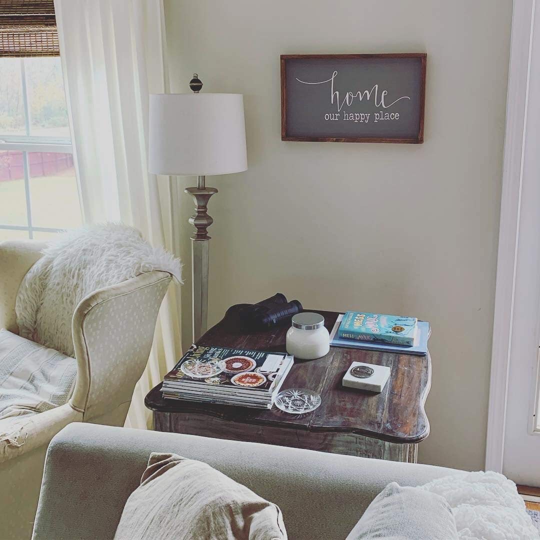 Parisloft Home Our Happy Place Wood Wall Framed Sign Natural Wood Wall Decor 19.5X11.5Inches