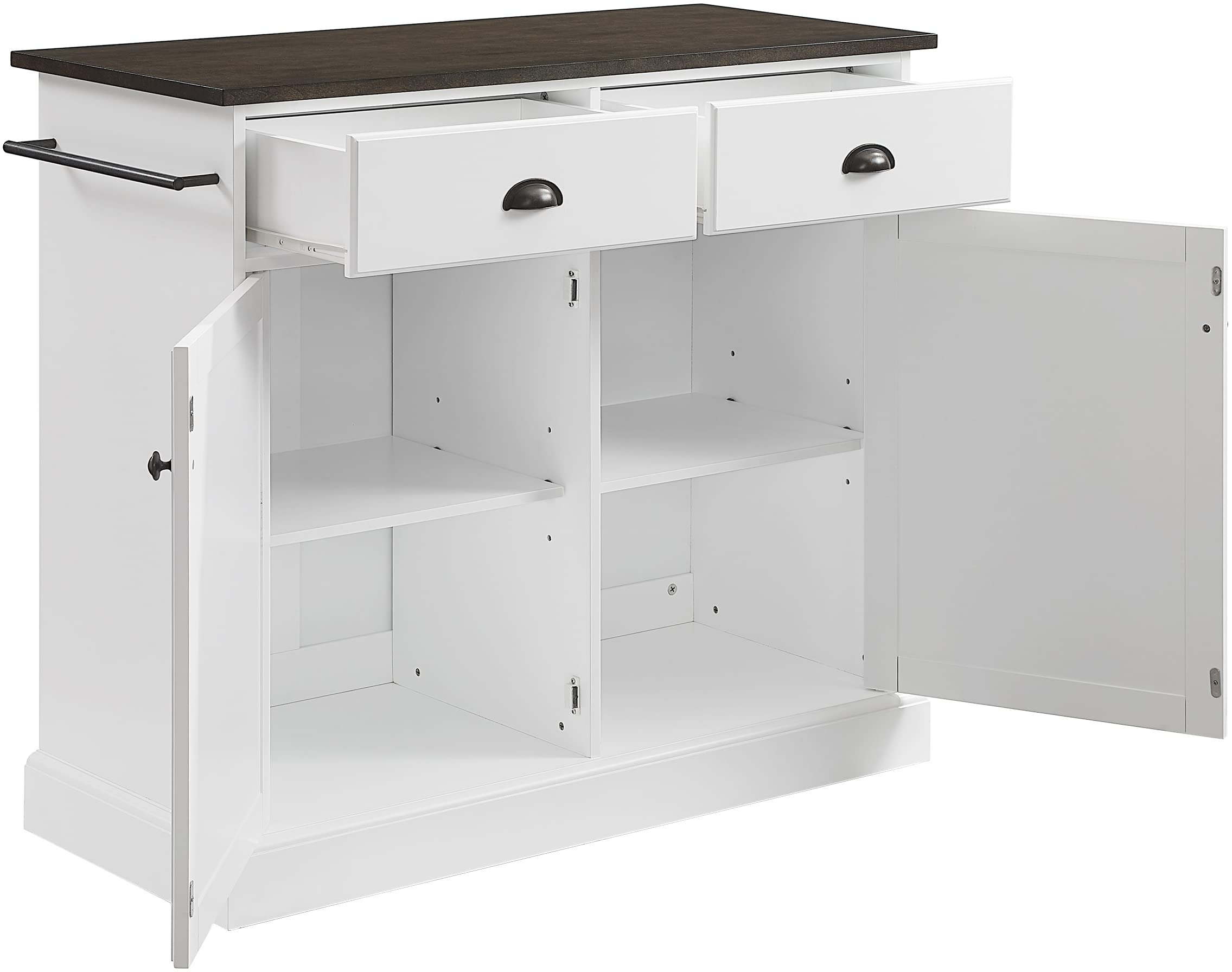 Crosley Furniture Shoreline Kitchen Island, Microwave Stand, Coffee Bar, with Shelves and Drawers, White