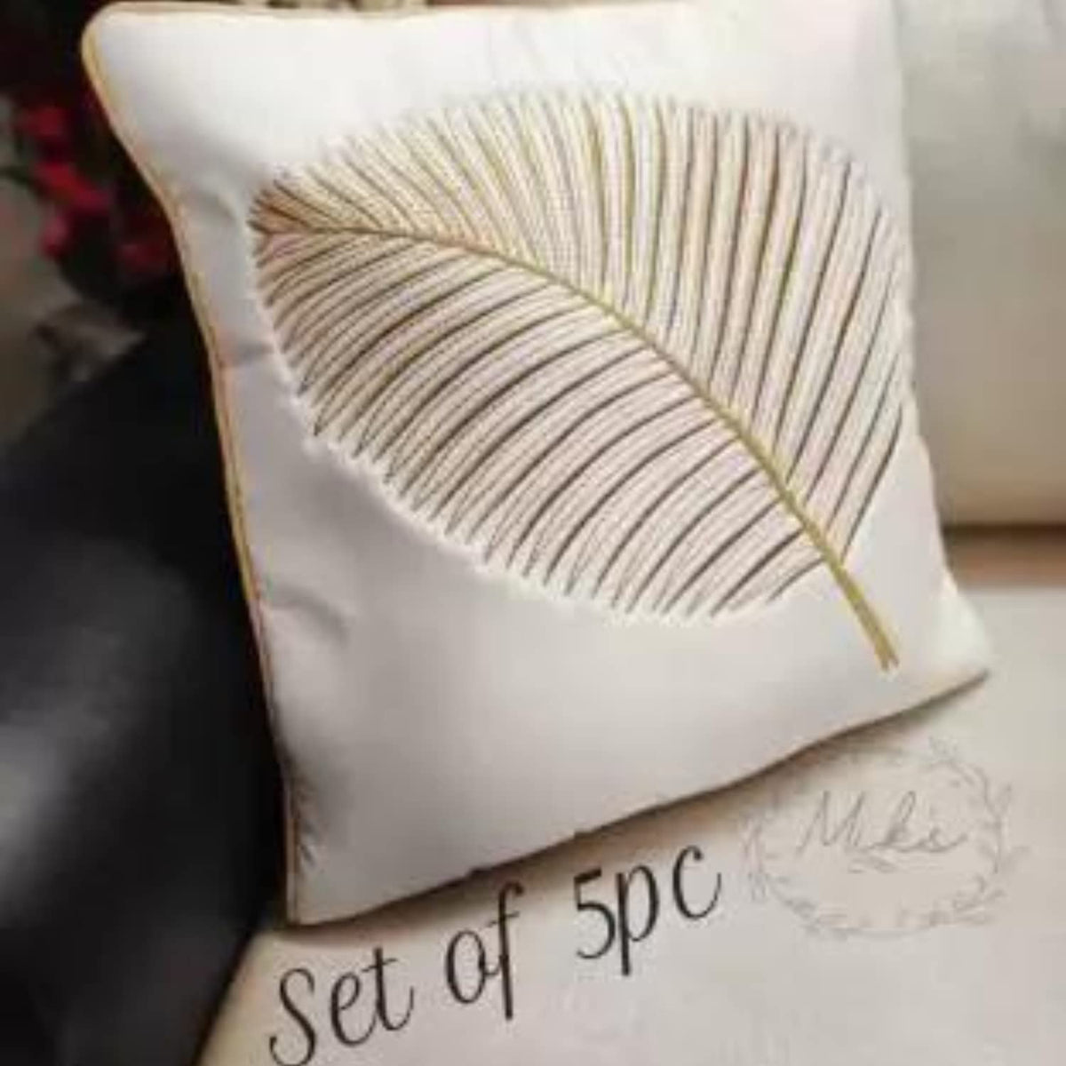 Balley Set Of 5 Embroidered Cushions Cover (Pack Of 5, 40 Cm*40 Cm) (White)