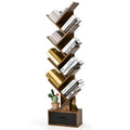 Tangkula 10 Tier Tree Bookshelf With Drawer, Floor Standing Storage Rack For Cds, Movies & Books, Display Utility Shelves For Bedroom, Living Room & Home Office (Rustic Brown, 10 Tier)