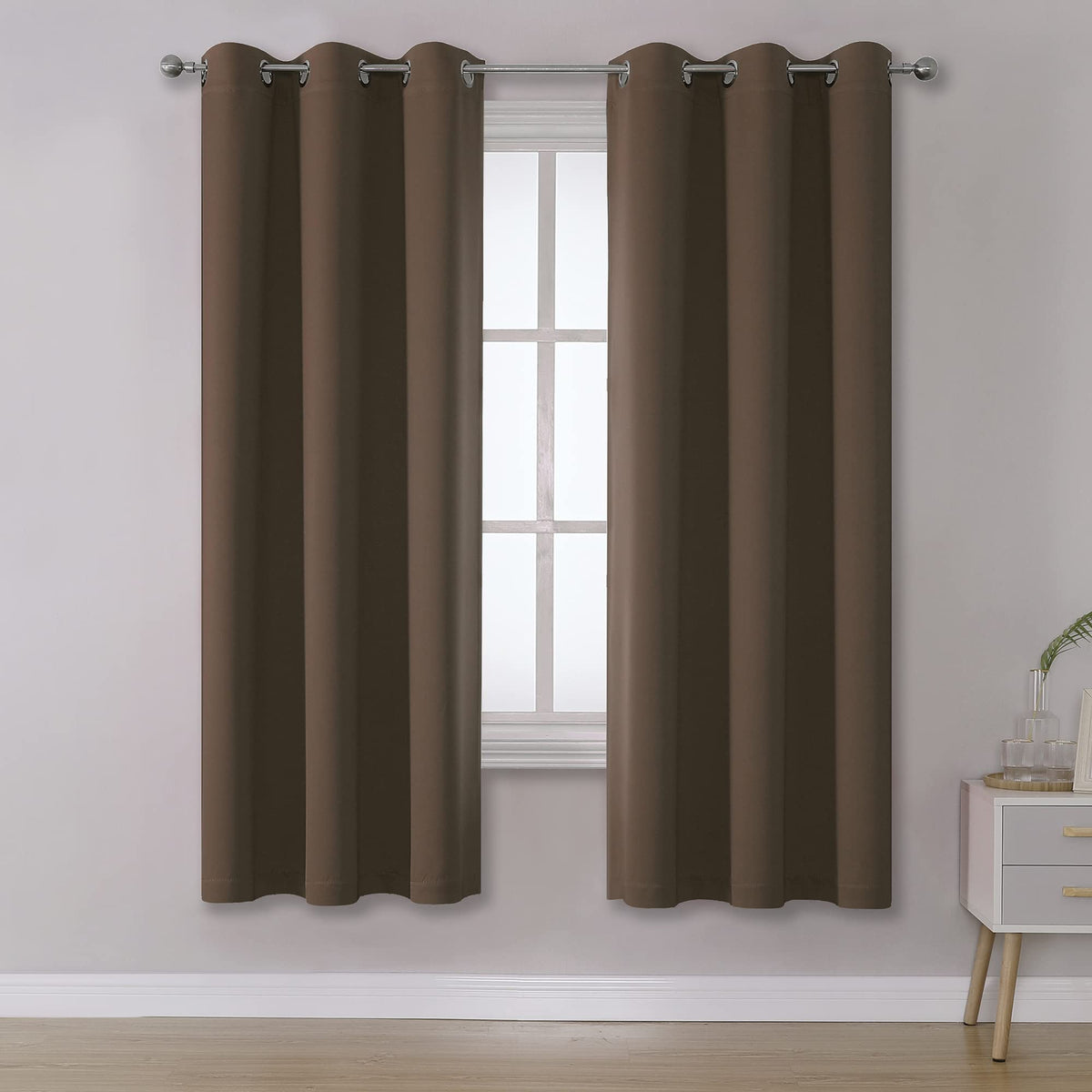 Dualife Chocolate Brown Thermal Blackout Curtains For Bedroom -Dark Brown Cafe Curtains 42 X 63 Inches Long Room Darkening Widow