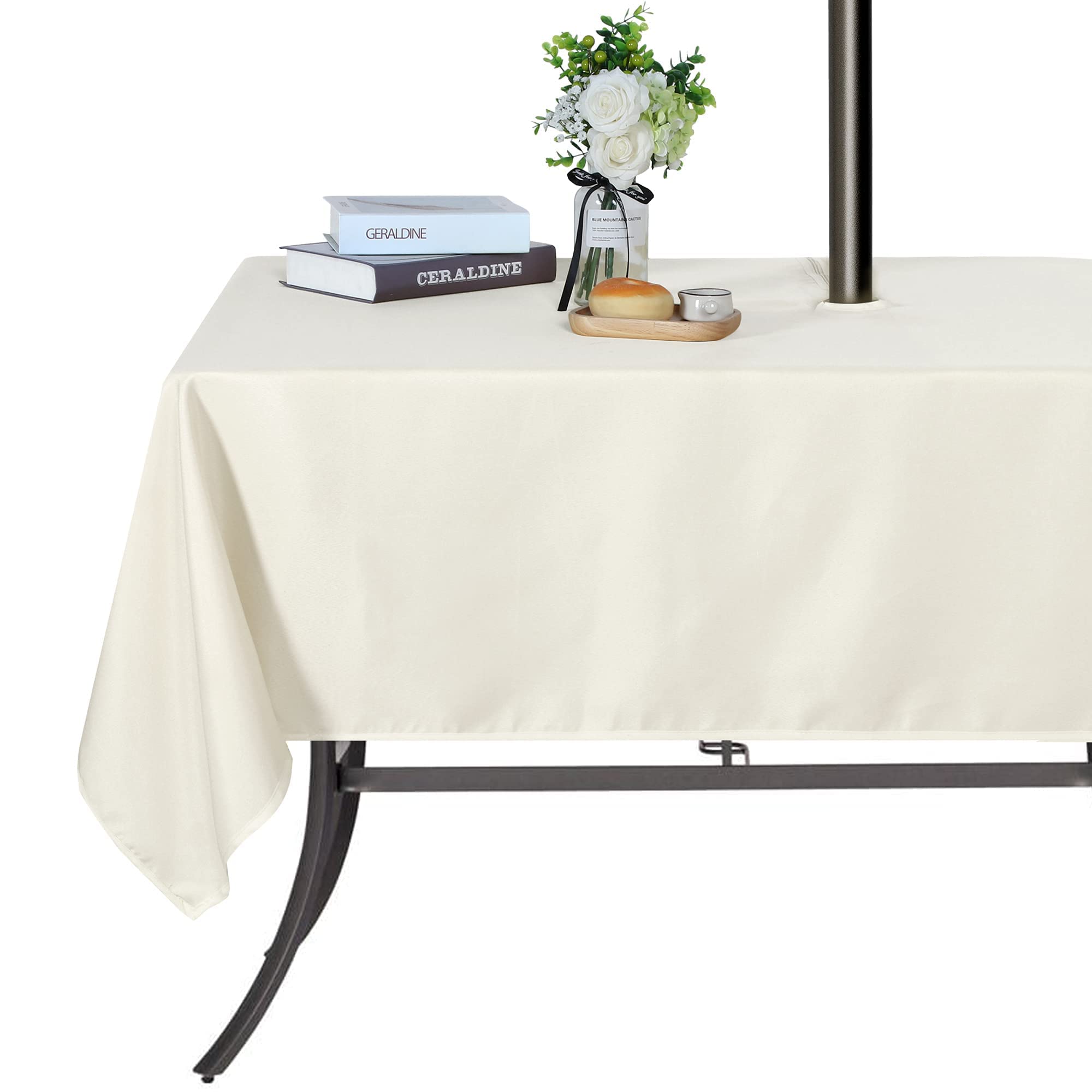 Saraflora Outdoor And Indoor Tablecloth-60X120 Inch Beige, Wrinkle Free Washable Waterproof Table Cloth With Umbrella Hole And Zipper Rectangle Table Cover For Spring/Summer/Patio/Picnic/Bbqs/Party