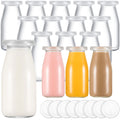 12 Pack Small Glass Milk Bottle Clear Mini Glass Bottles with Lids Glass Juice Bottle Reusable Small Milk Jar Vintage Breakfast 