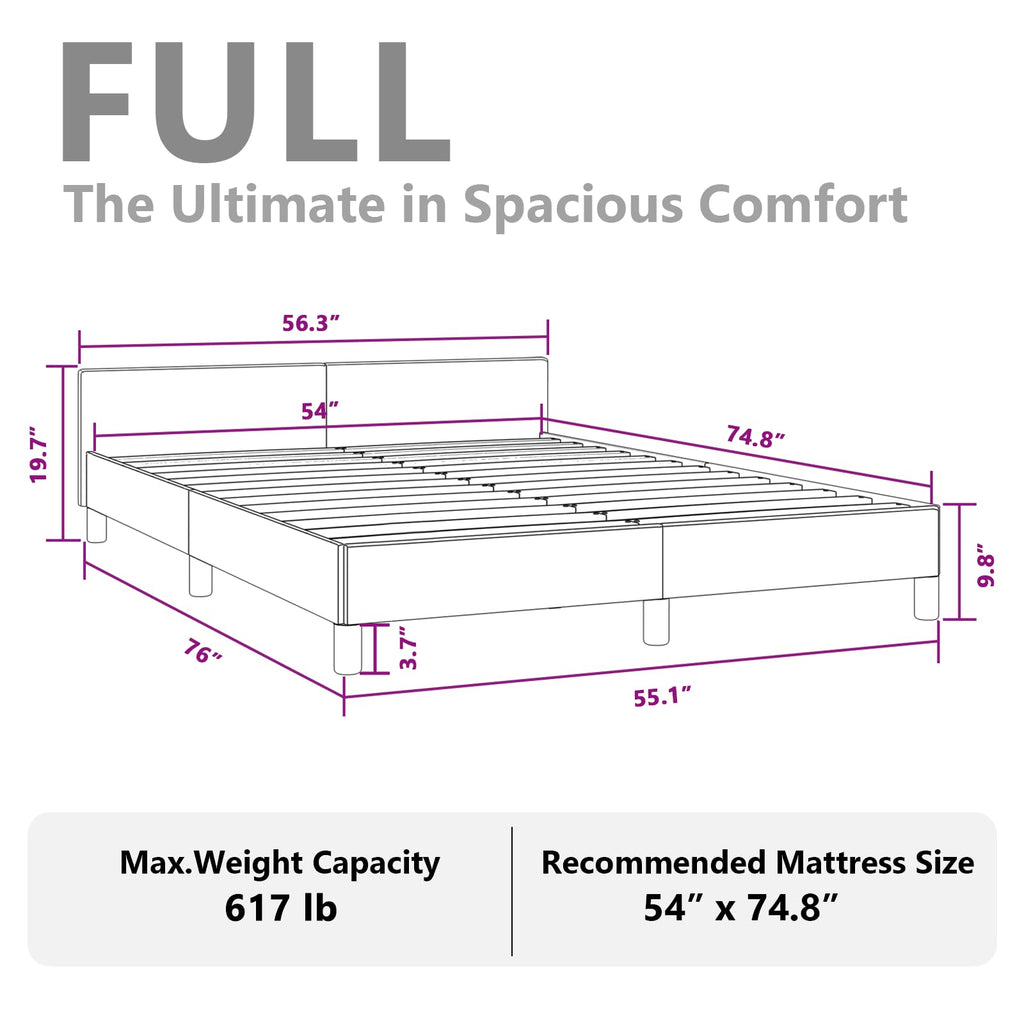 vidaXL Faux Leather Bed Frame Platform Bed, Scandinavian Style/Slats Support/No Box Spring Needed/Without Mattress/Easy Assembly, White Full Bed