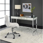 Acme Canine Rectangular Wood Top Writing Desk in Mirrored and Chrome
