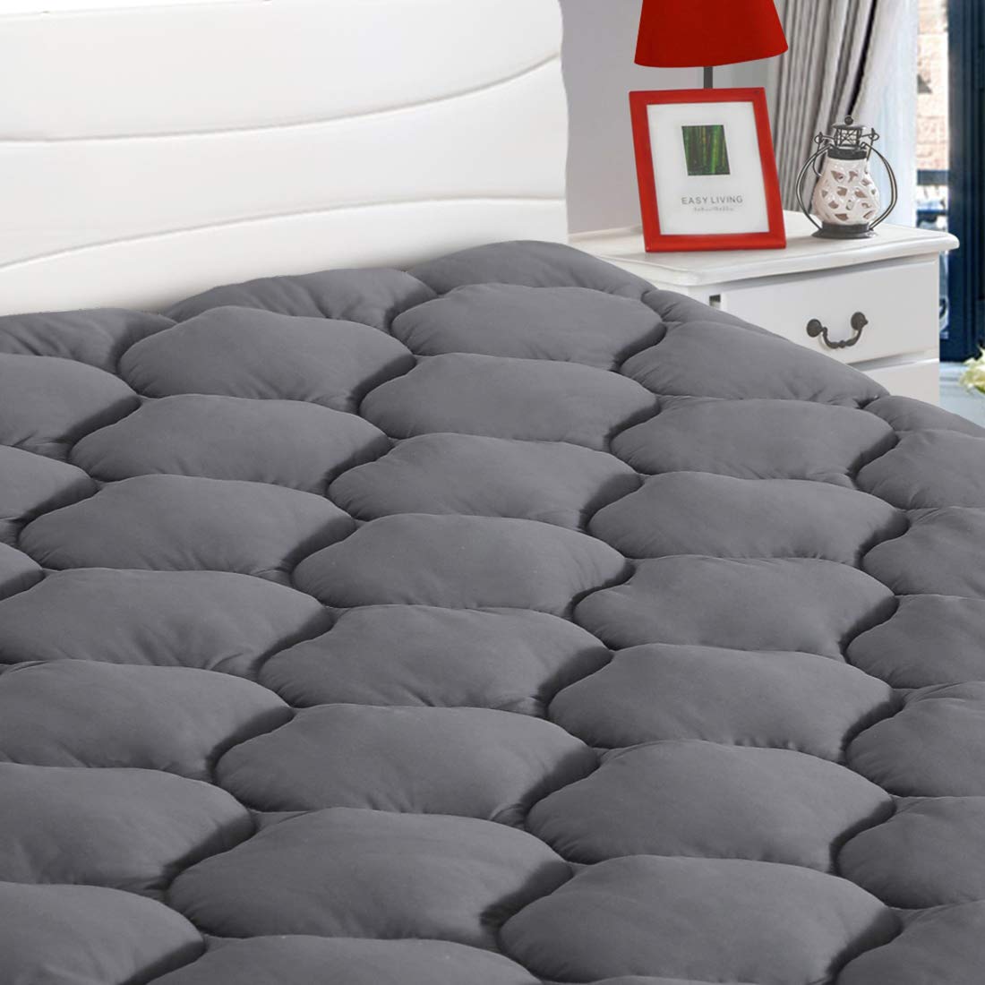 Leisure Town Queen Mattress Pad Cover Cooling Mattress Topper Cotton Top Pillow Top With Snow Down Alternative Fill (Queen, Dark
