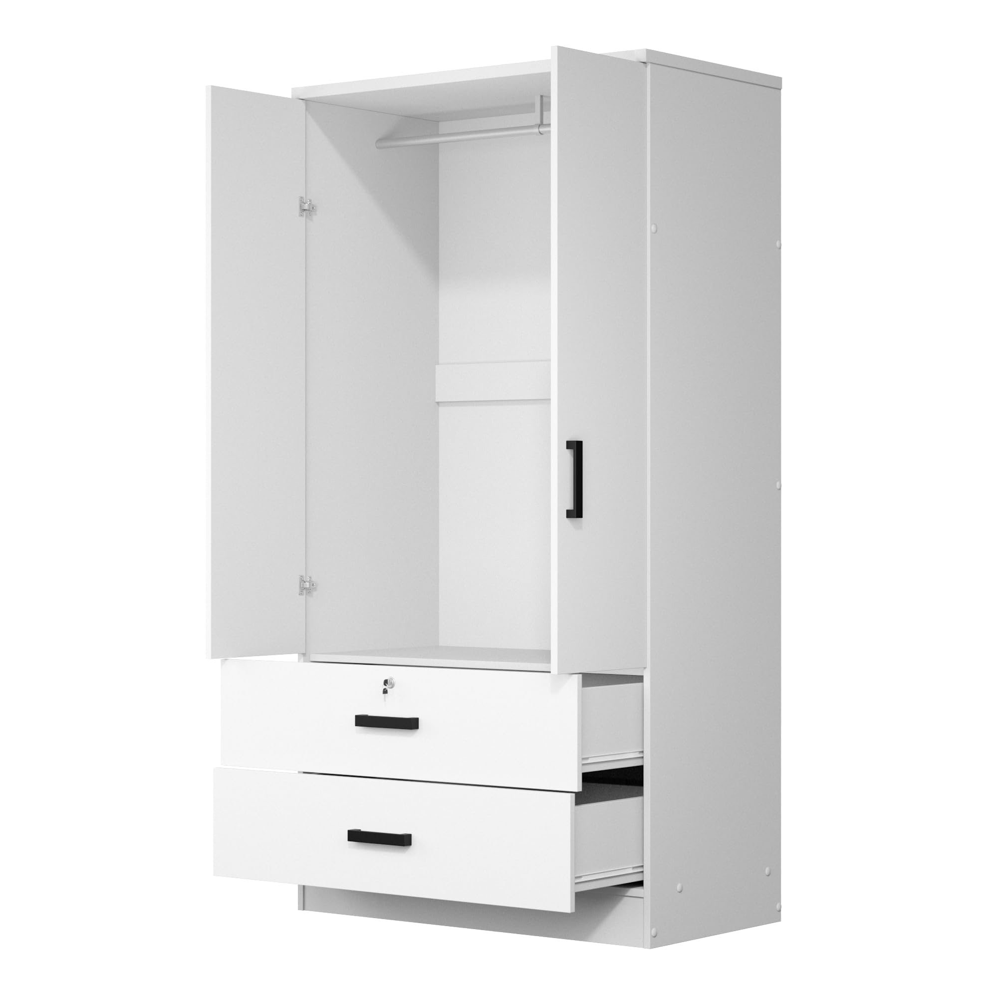 Woodpeckers Furniture And Mattress 2-Door Closet with 2-Drawers (White)
