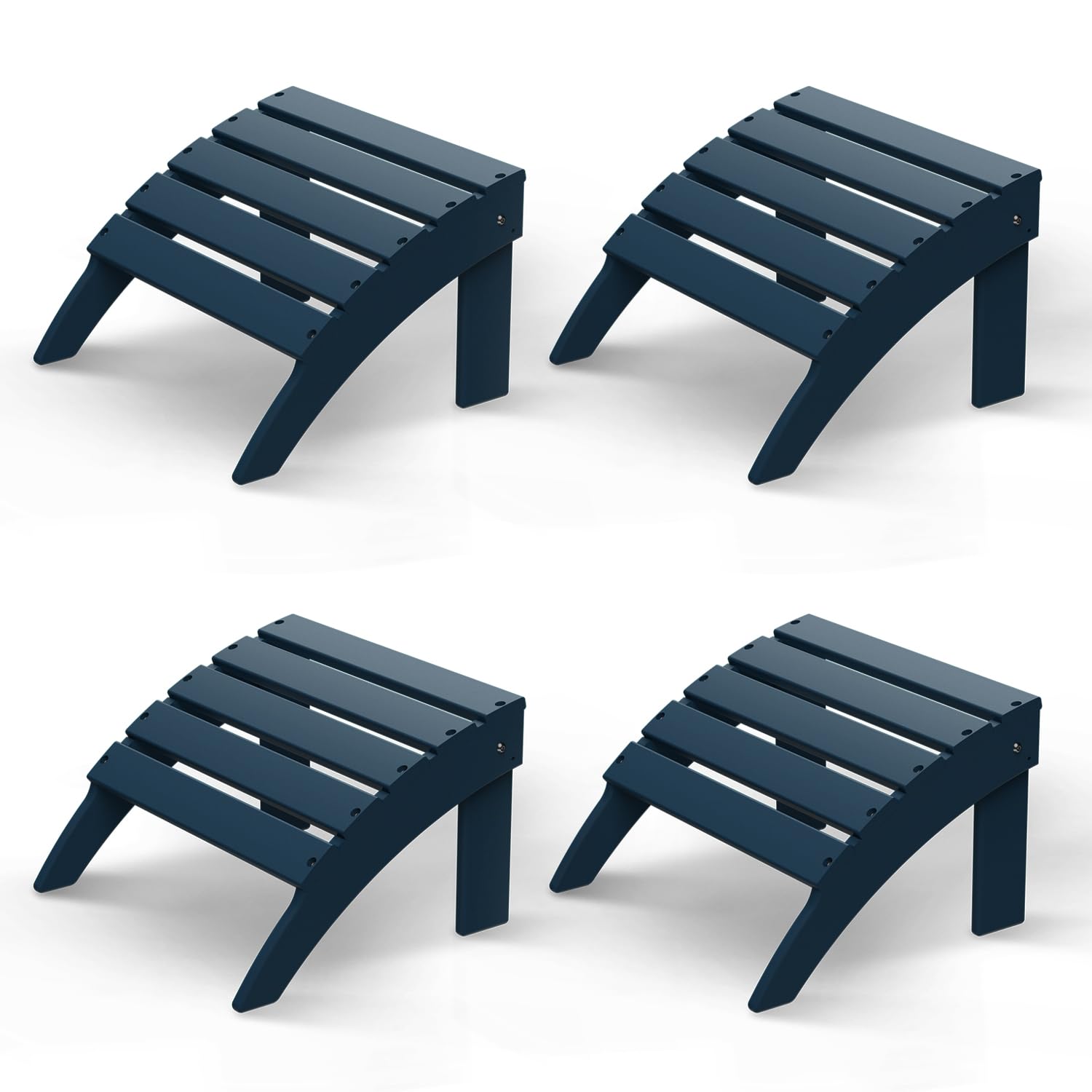 Greenvines Adirondack-Ottoman | Folding | Set Of 4 | Hdpe Plastic | Outdoor Footrest | All Weather | Foot Rest | Foot Stool | Blue | For Adirondack Chair | For Patio Backyard Pool