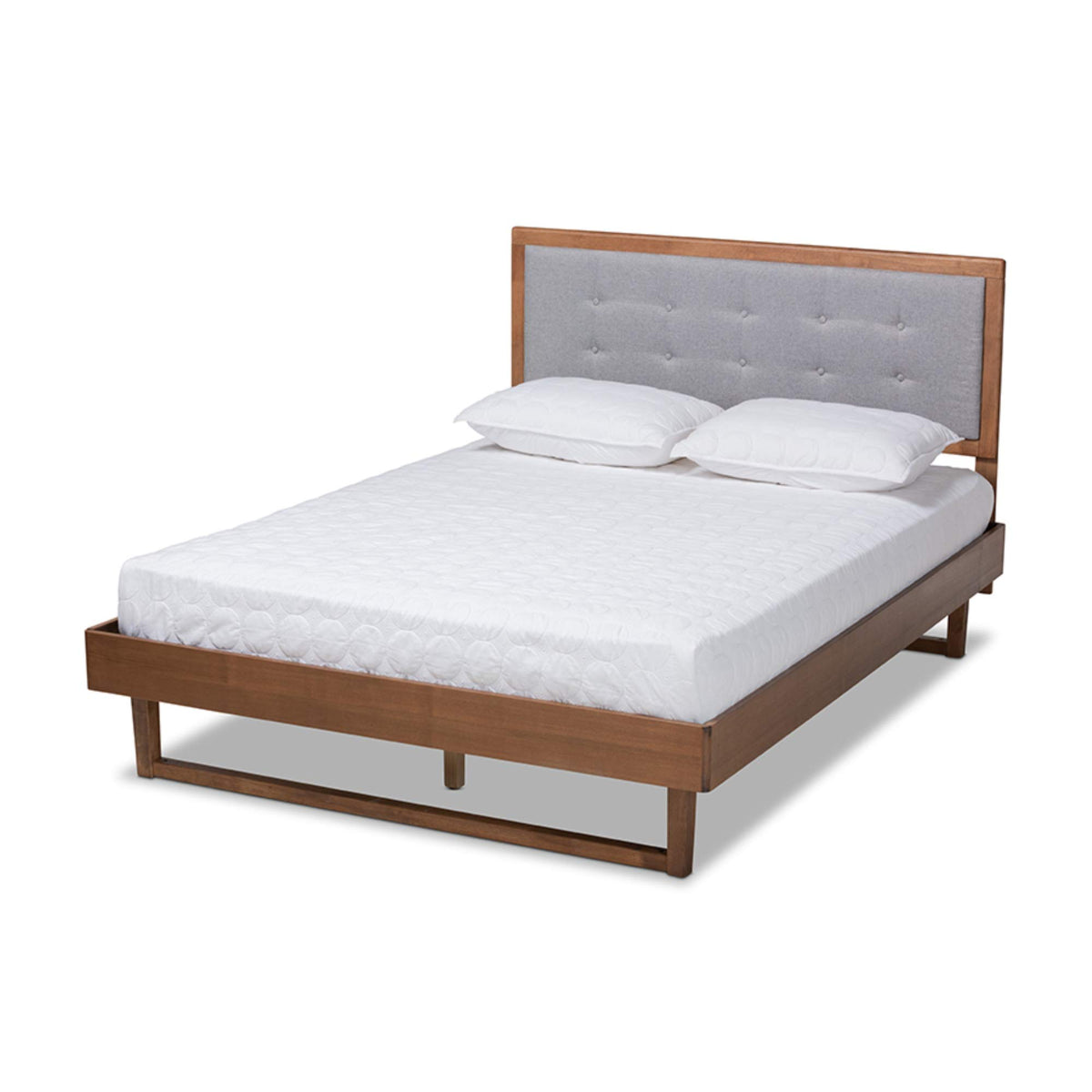 Baxton Studio Viviana Modern and Contemporary Light Grey Fabric Upholstered and Ash Walnut Finished Wood Full Size Platform Bed