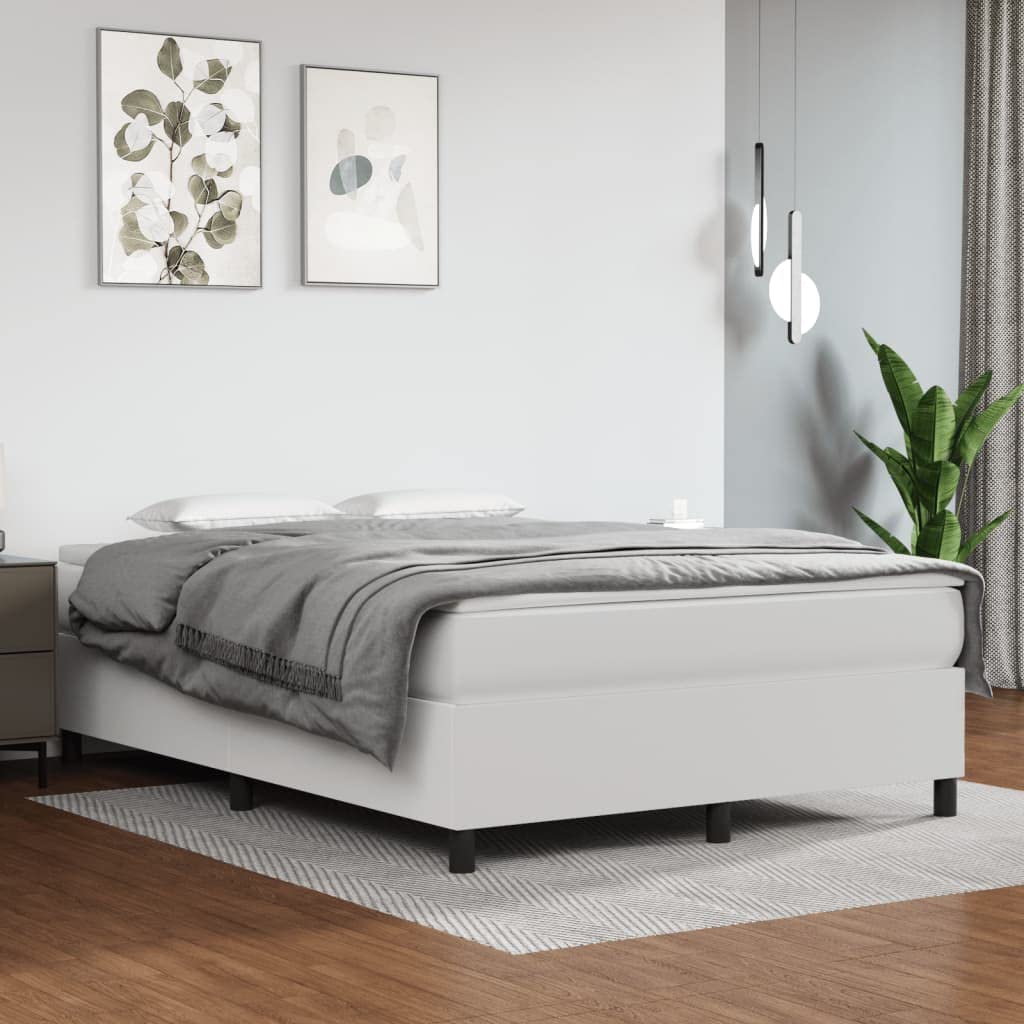 vidaXL Full-Size Box Spring Bed Frame - Modern White Faux Leather Design - 76&quot;x53.9&quot;x13.8&quot; - California Proposition 65 Certified