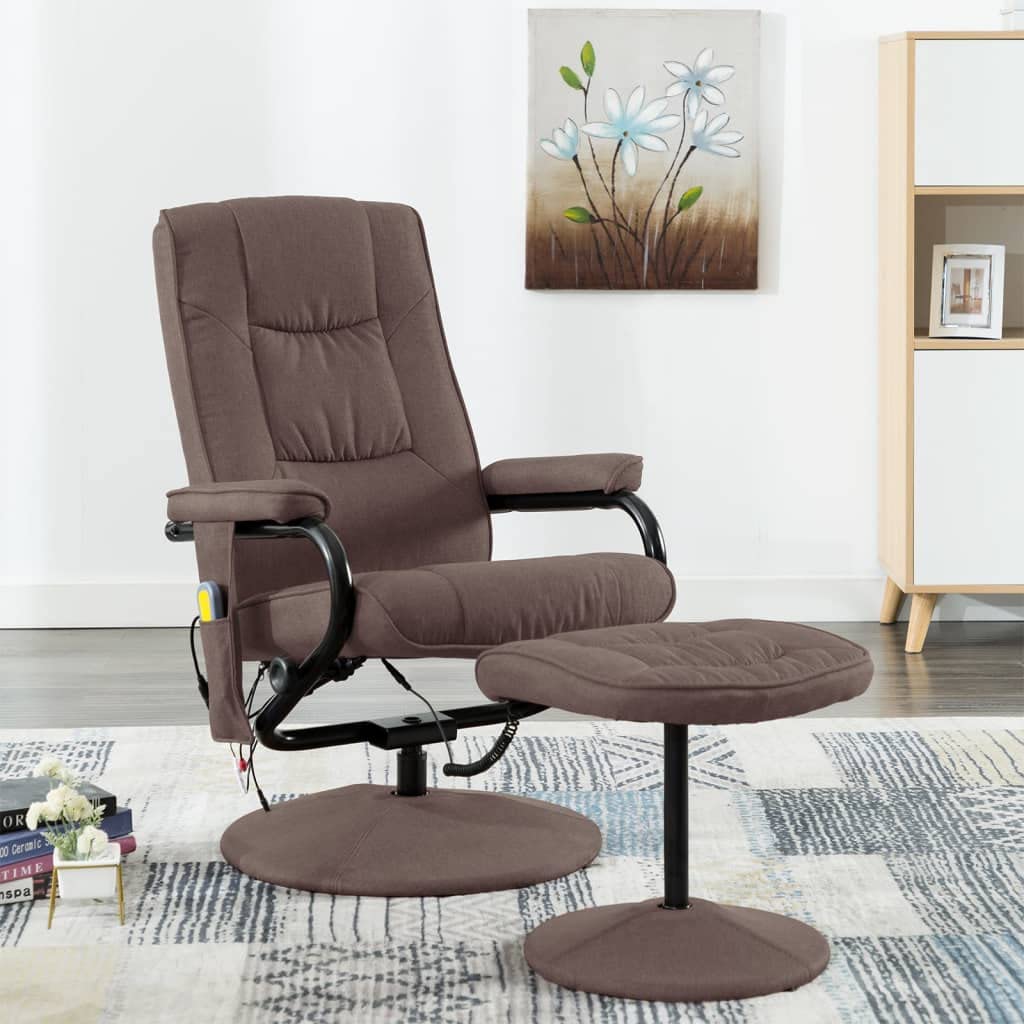 vidaXL Modern Massage Recliner with Footrest - Brown Fabric - Relaxation Chair for Living Room or Office, Feature-Packed with 8-Point Massage, Heat Function, Easy Assembly