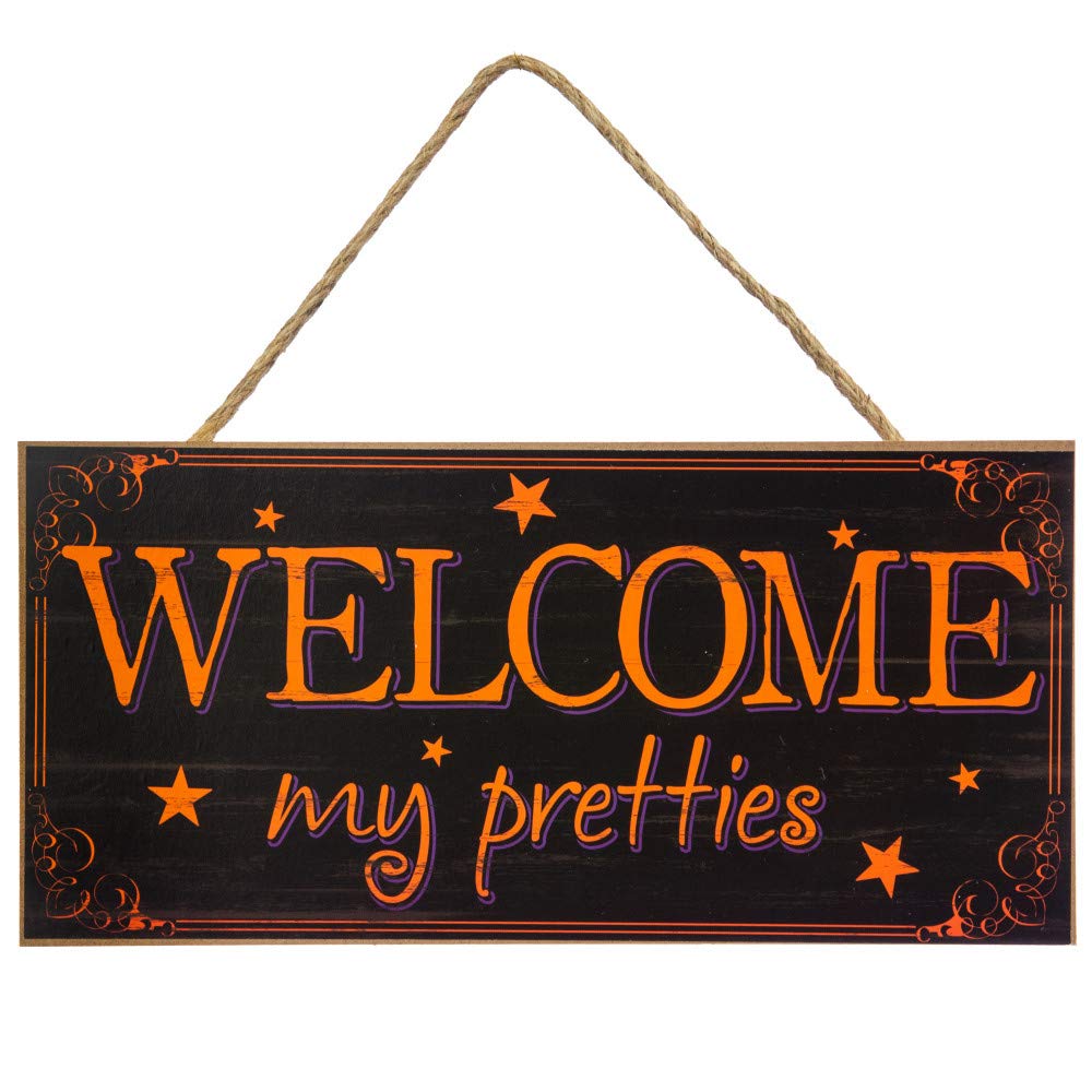 Welcome My Pretties Wooden Sign - 12' x 6', Halloween, Front Door Decor, Trick or Treat, Orange, Black, Fall Decor, Wreath, Au