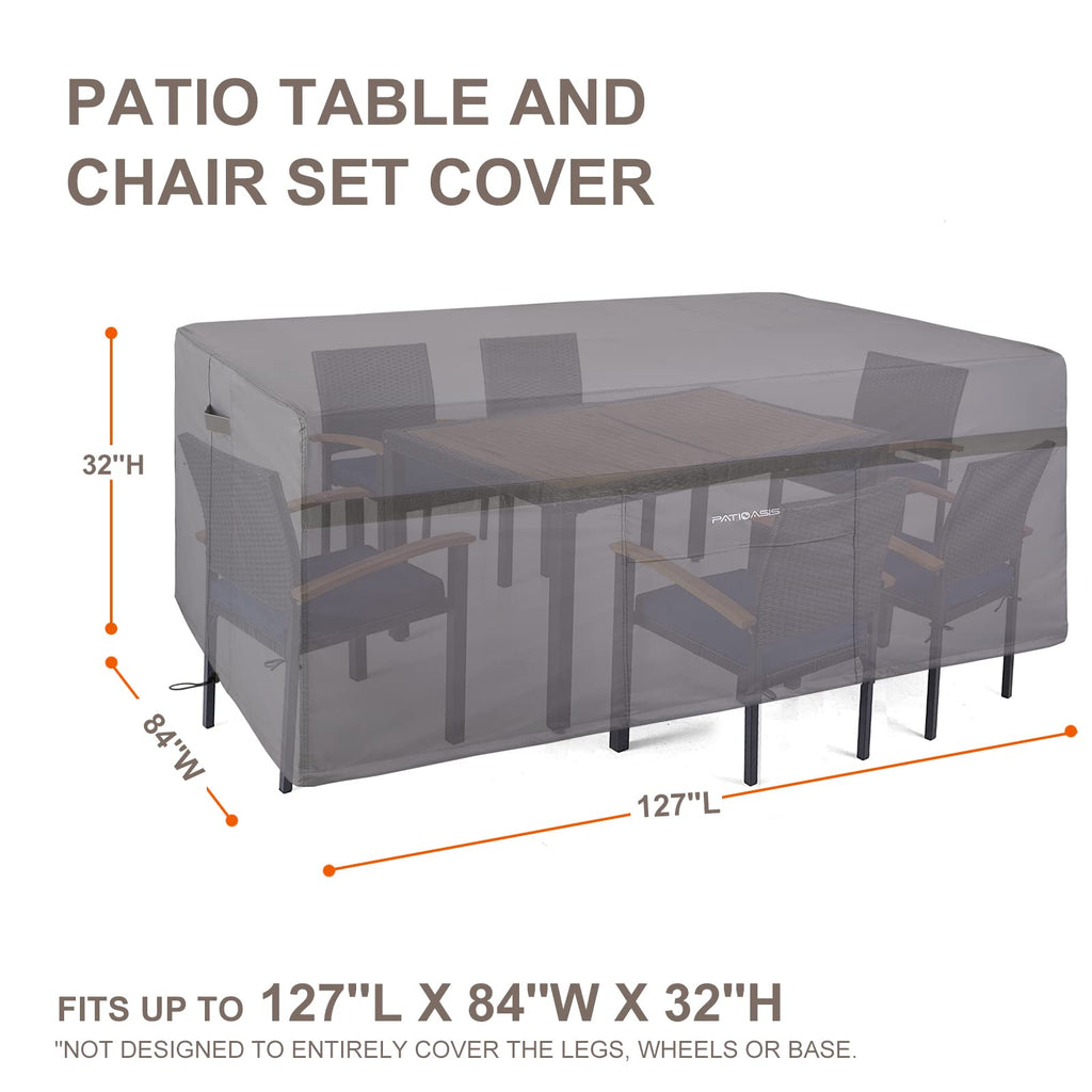 127''L X 84''W X 32''H Outdoor Large Rectangle Table Cover Grey Patio Sectional Covers For Outdoor Furniture 600D Oxford Durable Patio Furniture Covers Rectangle Table And Chairs No Umbrella Hole