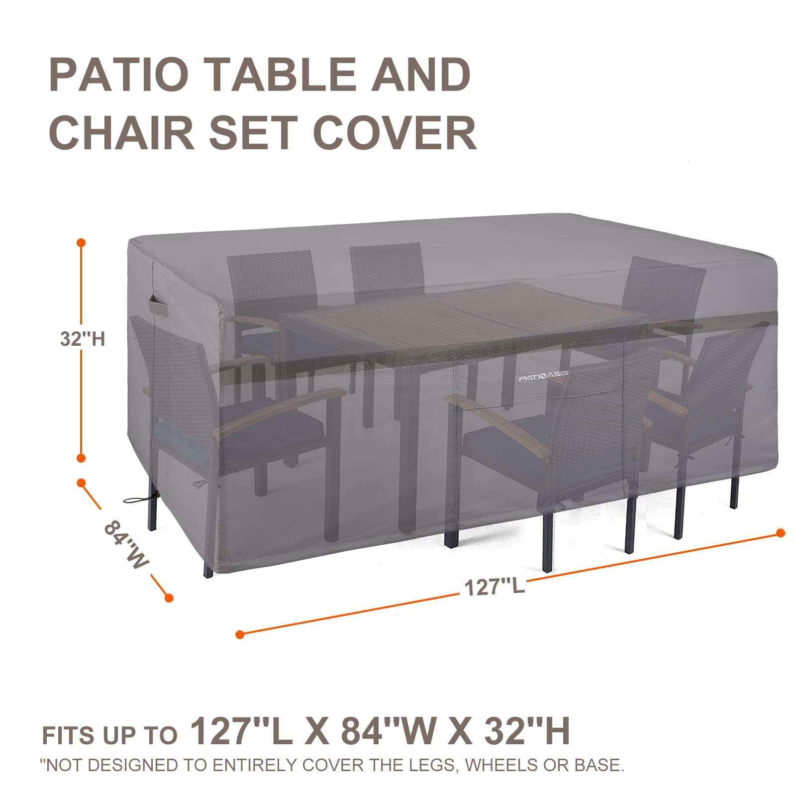 127''L X 84''W X 32''H Outdoor Large Rectangle Table Cover Grey Patio Sectional Covers For Outdoor Furniture 600D Oxford Durable Patio Furniture Covers Rectangle Table And Chairs No Umbrella Hole