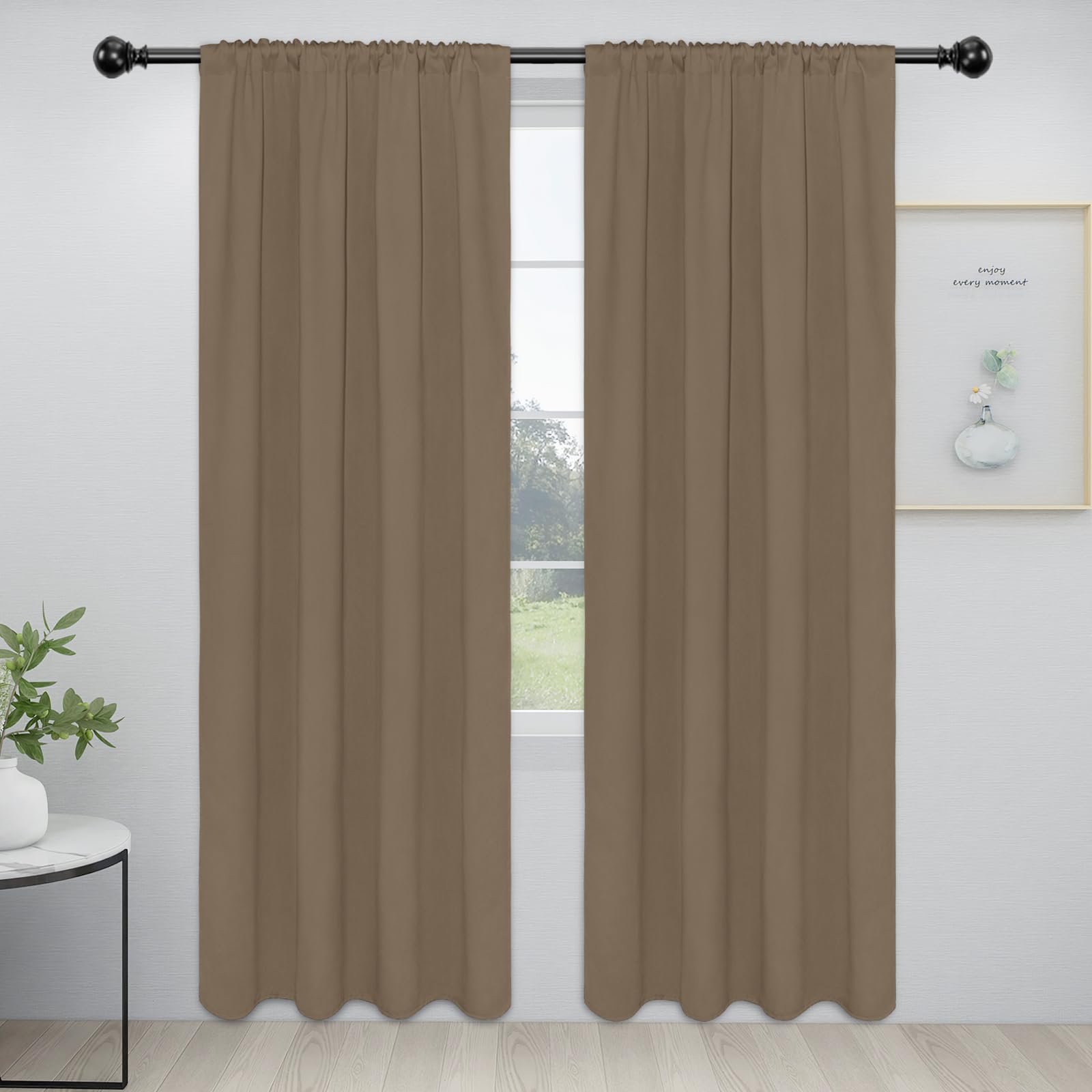 Easy-Going Rod Pocket Blackout Curtains For Bedroom, Room Darkening Window Curtains For Living Room, Thermal Insulated Noise Reduction Solid Window Drapes, 2 Panels(34X84 In, Camel)