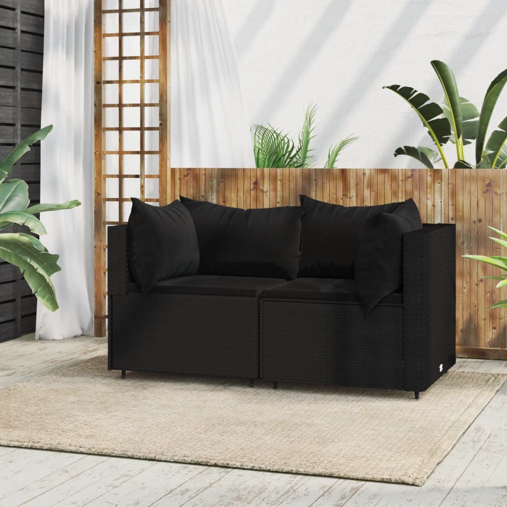 vidaXL Patio Corner Sofas – 2 pcs with Cushions, Made of Black Poly Rattan with Powder-Coated Steel Frame, Comes with Thickly Padded Cushions, Stylish and Comfortable Outdoor Furniture