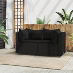 vidaXL Patio Corner Sofas – 2 pcs with Cushions, Made of Black Poly Rattan with Powder-Coated Steel Frame, Comes with Thickly Padded Cushions, Stylish and Comfortable Outdoor Furniture